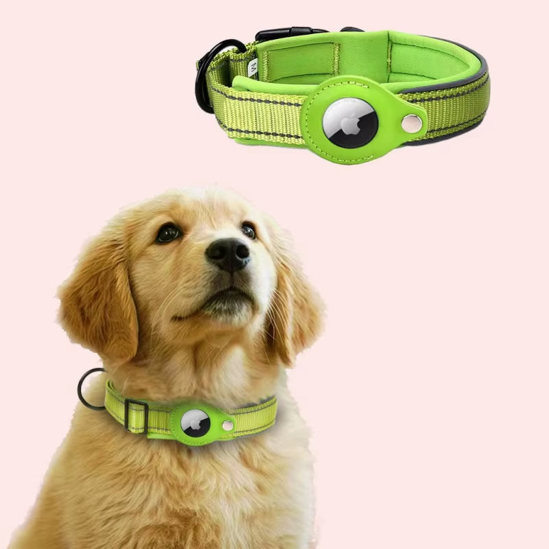 Airtag Dog Collar Reflective Dog Collar Padded Dog Collars Airtag Holder Case Adjustable Pet Collar for Small Medium Large Dogs