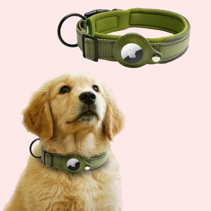 Airtag Dog Collar Reflective Dog Collar Padded Dog Collars Airtag Holder Case Adjustable Pet Collar for Small Medium Large Dogs