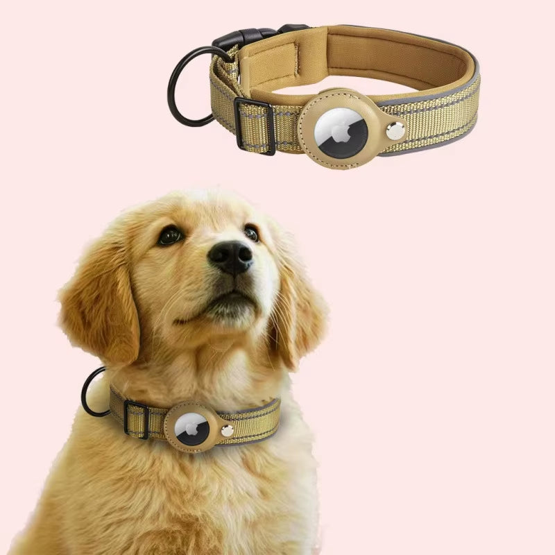 Airtag Dog Collar Reflective Dog Collar Padded Dog Collars Airtag Holder Case Adjustable Pet Collar for Small Medium Large Dogs