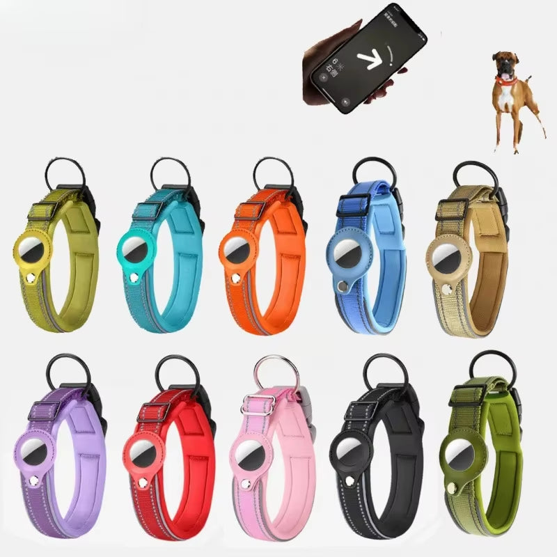 Airtag Dog Collar Reflective Dog Collar Padded Dog Collars Airtag Holder Case Adjustable Pet Collar for Small Medium Large Dogs