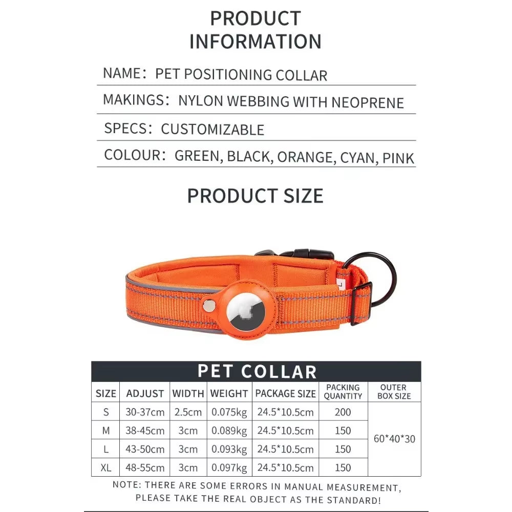 Airtag Dog Collar Reflective Dog Collar Padded Dog Collars Airtag Holder Case Adjustable Pet Collar for Small Medium Large Dogs